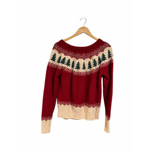 Kiel James Patrick Cabin Sweater Wool Fair Isle Christmas Trees Cozy L